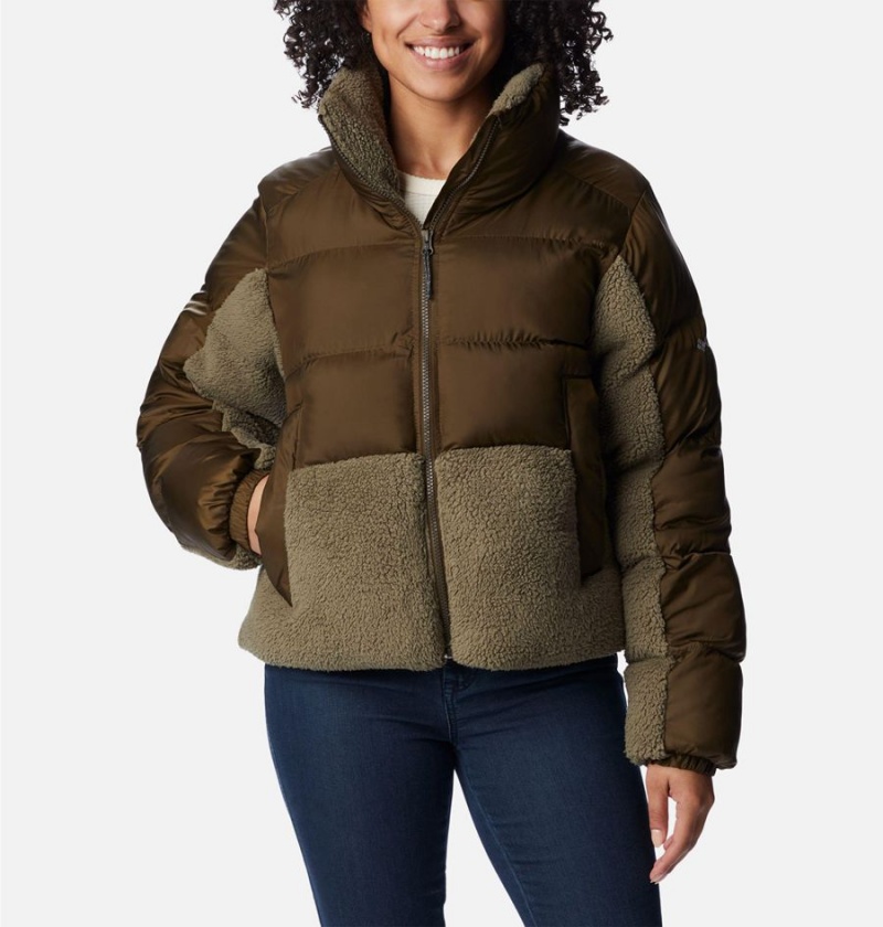 Columbia Leadbetter Point Sherpa Hybrid Women\'s Puffer Jacket Olive | YAUCTL-675