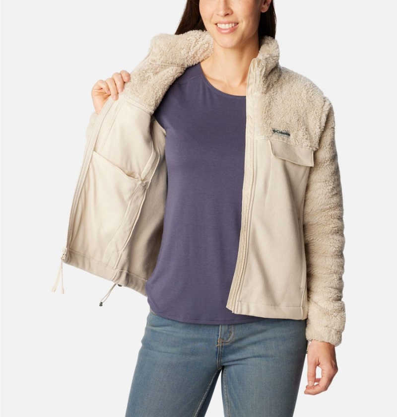 Columbia Lodge Hybrid Sherpa Full Zip Women's Fleece Jacket Khaki | CZPWRM-529