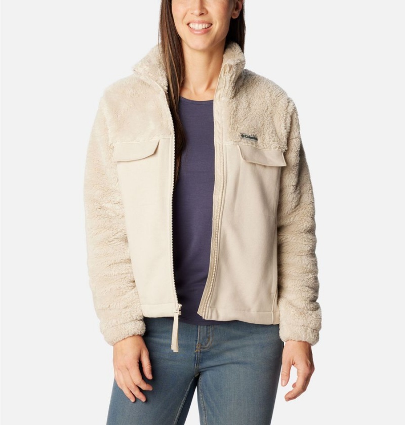 Columbia Lodge Hybrid Sherpa Full Zip Women's Fleece Jacket Khaki | CZPWRM-529