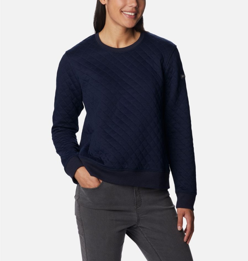 Columbia Lodge Quilted Crew Sweatshirt Women's Pullover Navy | LTUHWF-805
