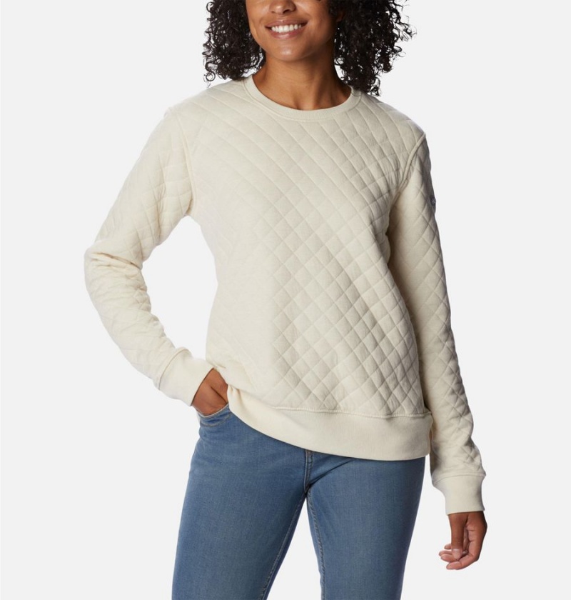 Columbia Lodge Quilted Crew Sweatshirt Women's Pullover White | NFIZBQ-582