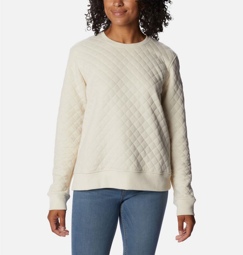 Columbia Lodge Quilted Crew Sweatshirt Women\'s Pullover White | NFIZBQ-582