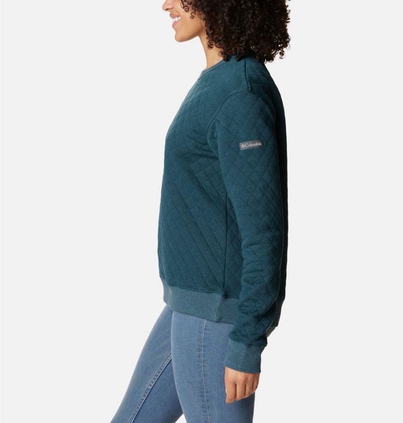 Columbia Lodge Quilted Crew Sweatshirt Women's Pullover Turquoise | UARPCF-408