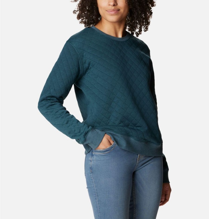 Columbia Lodge Quilted Crew Sweatshirt Women's Pullover Turquoise | UARPCF-408