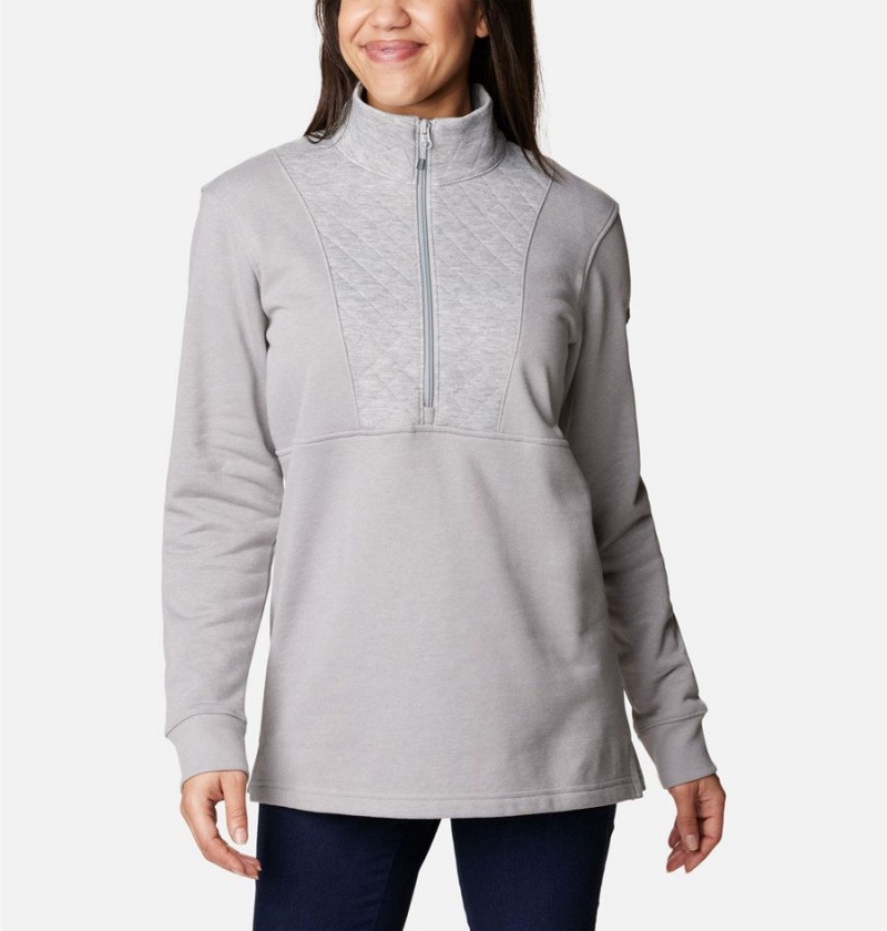 Columbia Lodge Quilted Quarter Zip Tunic Women's Pullover Grey | MYQUJB-379