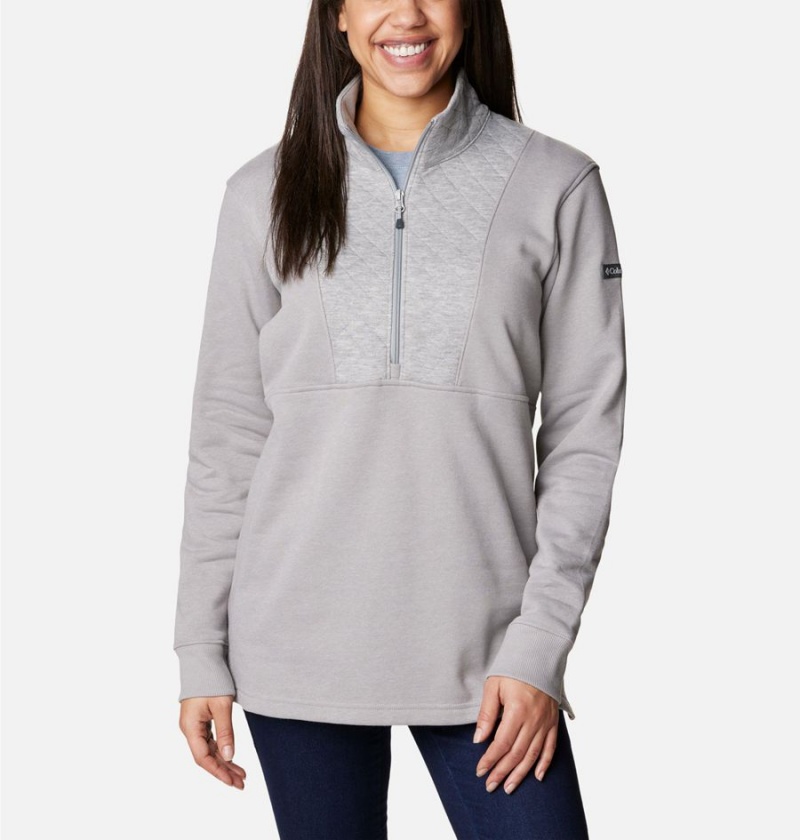 Columbia Lodge Quilted Quarter Zip Tunic Women\'s Pullover Grey | MYQUJB-379