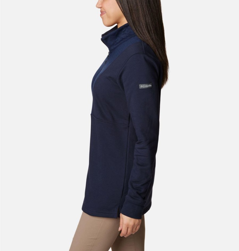 Columbia Lodge Quilted Quarter Zip Tunic Women's Pullover Navy | EPQCXR-708