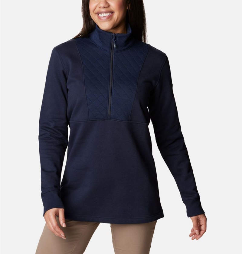 Columbia Lodge Quilted Quarter Zip Tunic Women's Pullover Navy | EPQCXR-708