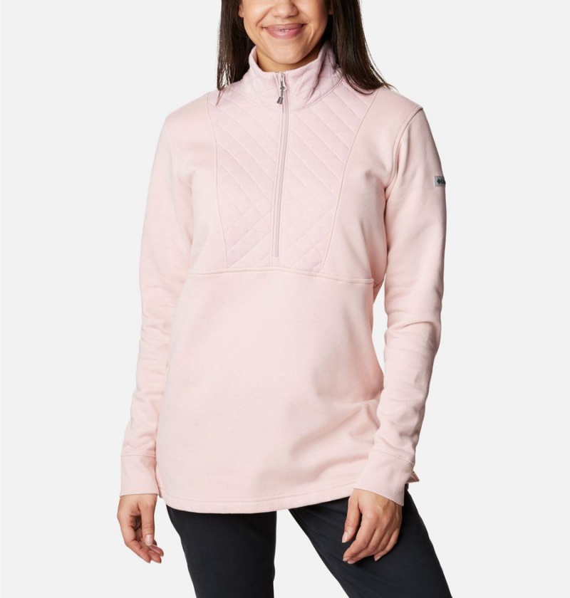 Columbia Lodge Quilted Quarter Zip Tunic Women's Pullover Pink | RYKITB-810