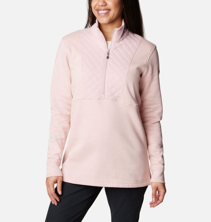 Columbia Lodge Quilted Quarter Zip Tunic Women\'s Pullover Pink | RYKITB-810