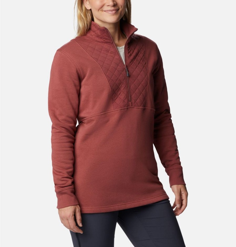 Columbia Lodge Quilted Quarter Zip Tunic Women's Pullover Coral | LXZAUH-890