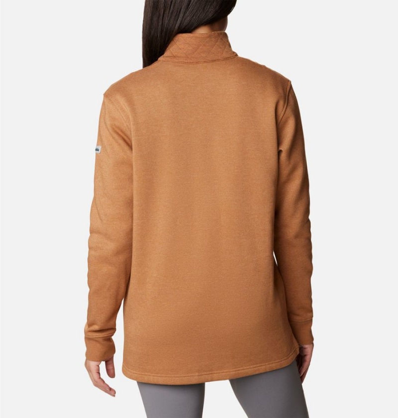 Columbia Lodge Quilted Quarter Zip Tunic Women's Pullover Brown | LETNMU-102