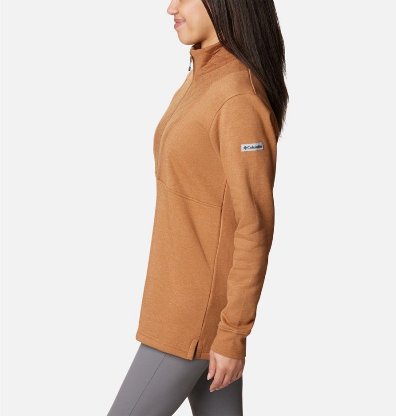 Columbia Lodge Quilted Quarter Zip Tunic Women's Pullover Brown | LETNMU-102