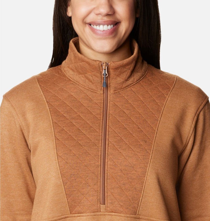 Columbia Lodge Quilted Quarter Zip Tunic Women's Pullover Brown | LETNMU-102