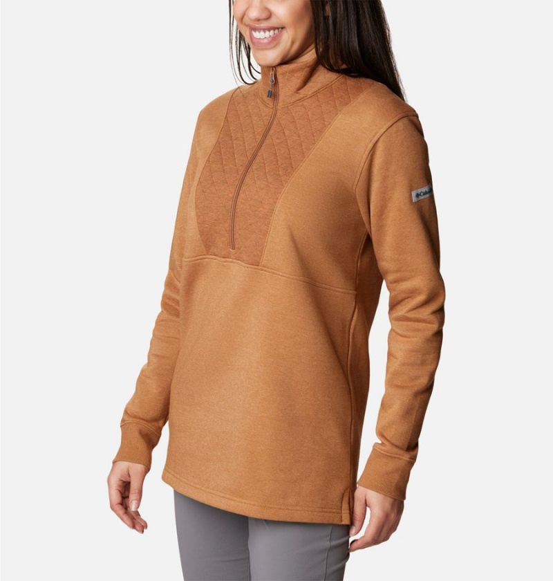 Columbia Lodge Quilted Quarter Zip Tunic Women's Pullover Brown | LETNMU-102