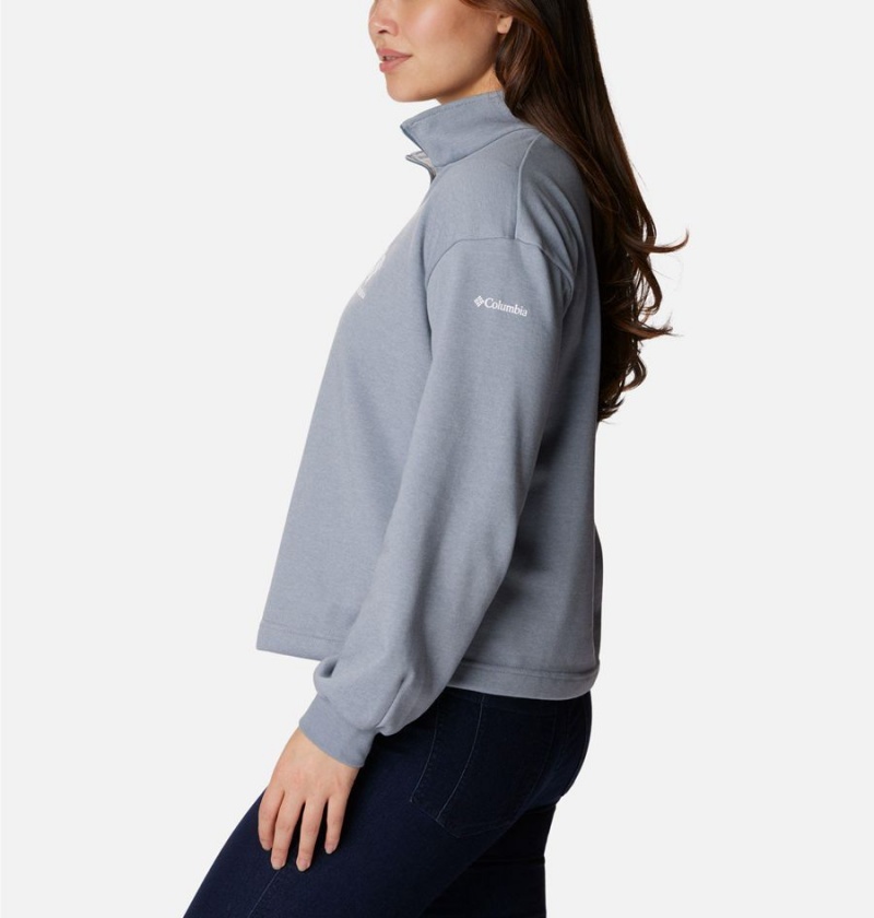 Columbia Logo French Terry Half Zip Women's Pullover Grey | OBQUJG-358