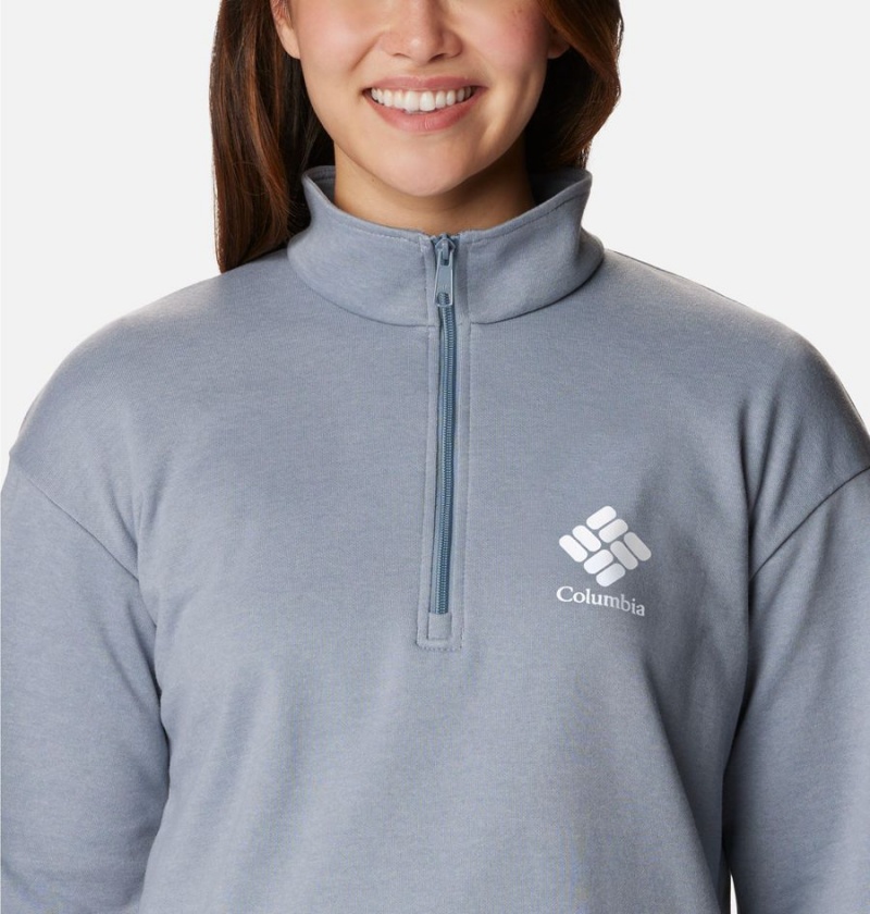 Columbia Logo French Terry Half Zip Women's Pullover Grey | OBQUJG-358