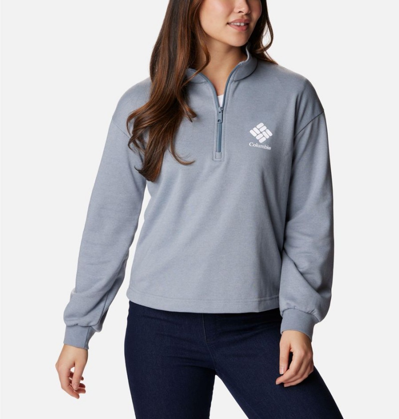 Columbia Logo French Terry Half Zip Women's Pullover Grey | OBQUJG-358