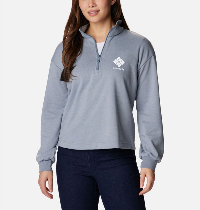 Columbia Logo French Terry Half Zip Women\'s Pullover Grey | OBQUJG-358