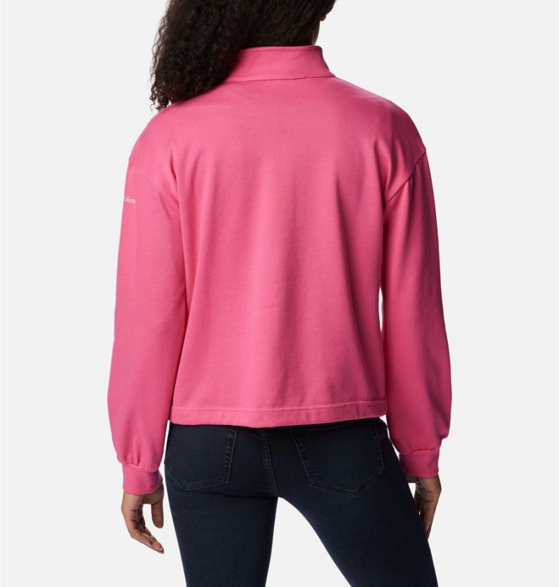 Columbia Logo French Terry Half Zip Women's Pullover Pink | IMUZTA-936