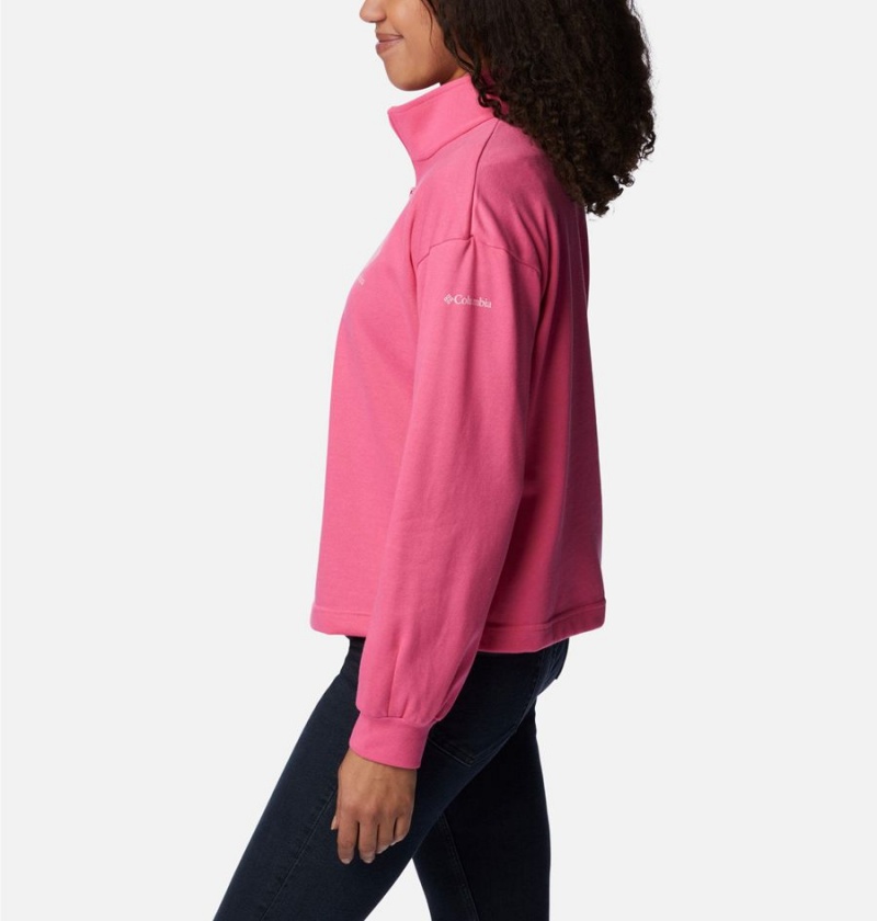 Columbia Logo French Terry Half Zip Women's Pullover Pink | IMUZTA-936