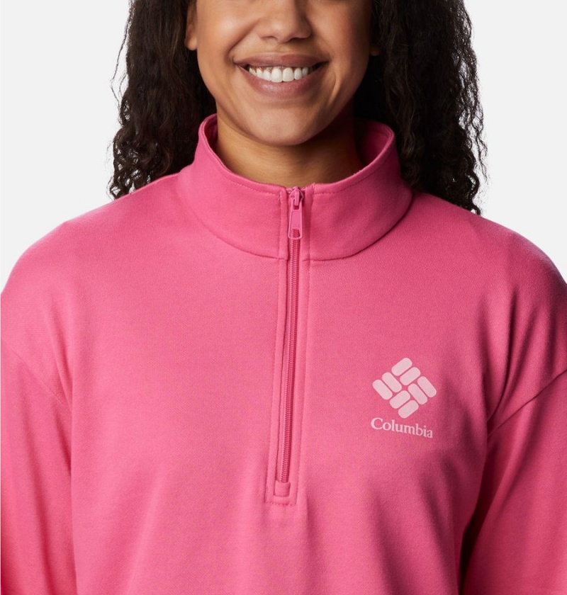 Columbia Logo French Terry Half Zip Women's Pullover Pink | IMUZTA-936
