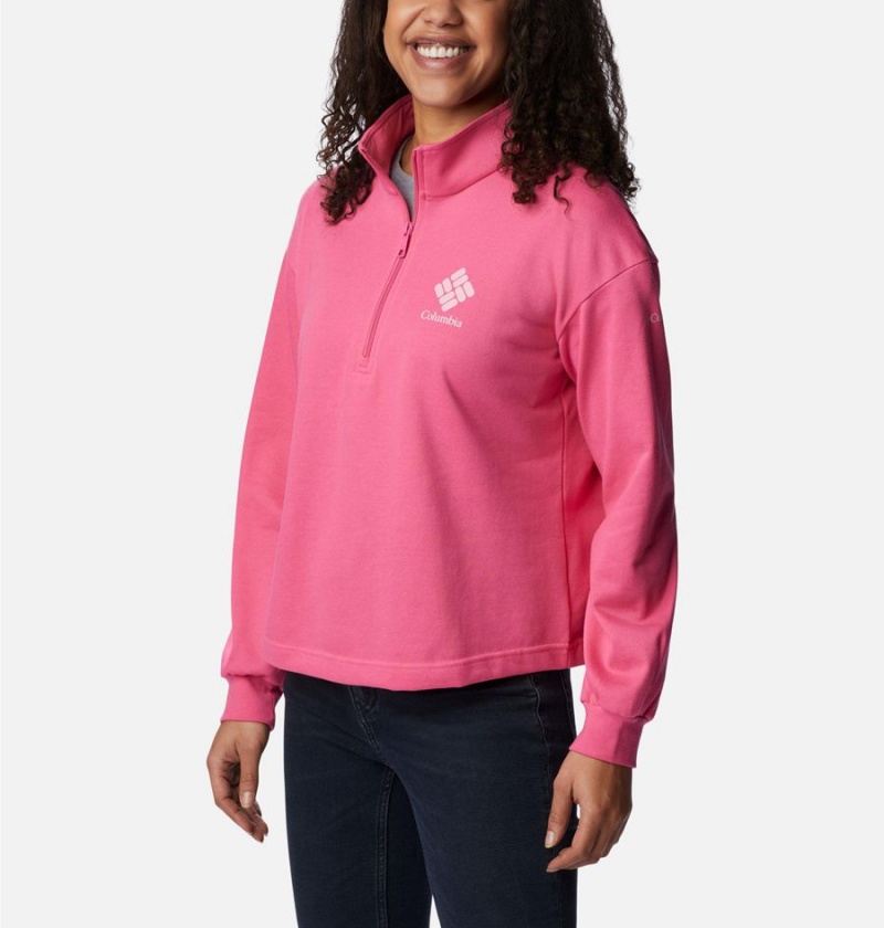 Columbia Logo French Terry Half Zip Women's Pullover Pink | IMUZTA-936