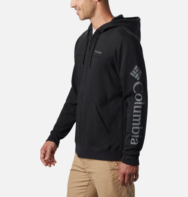 Columbia Logo Full Zip Hoodie Men's Fleece Jacket Black | EBCJNR-417