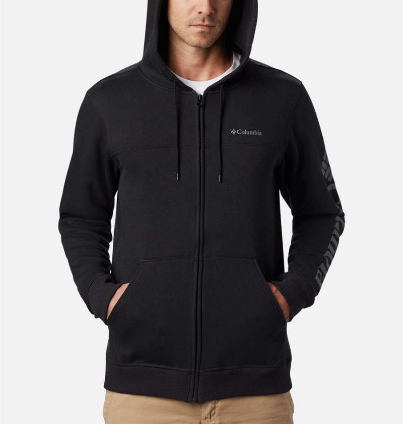Columbia Logo Full Zip Hoodie Men's Fleece Jacket Black | EBCJNR-417