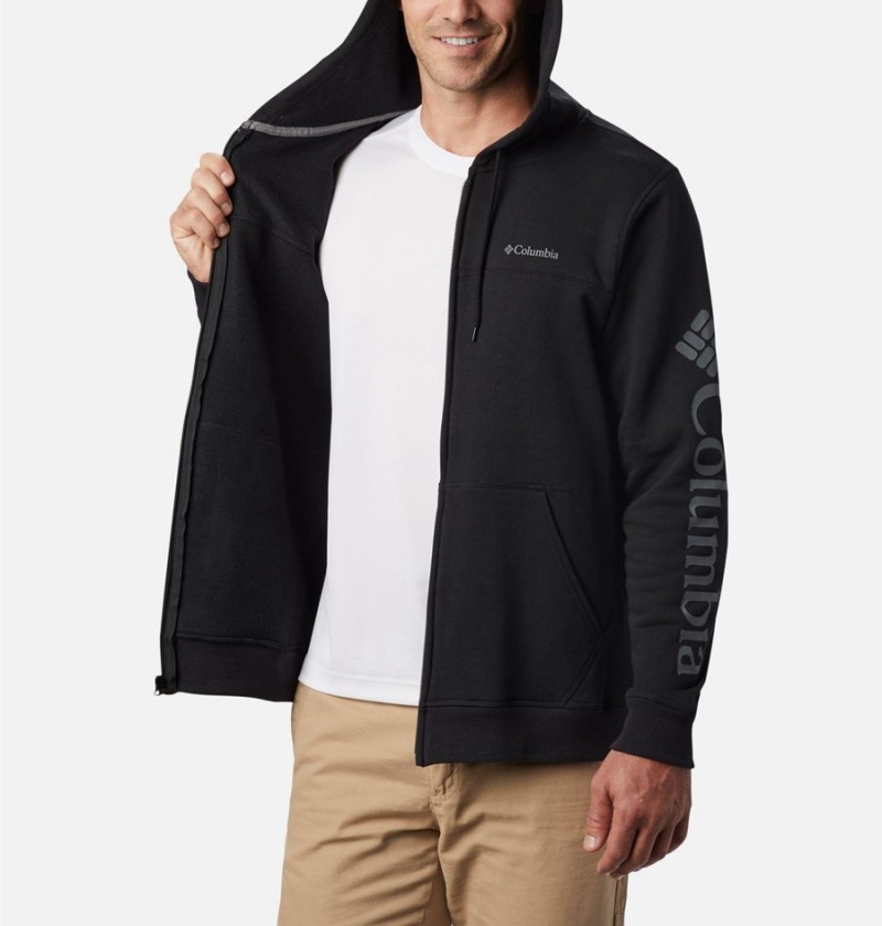 Columbia Logo Full Zip Hoodie Men's Fleece Jacket Black | EBCJNR-417