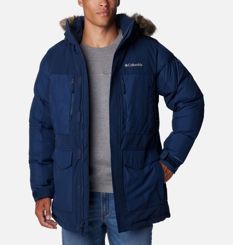 Columbia Marquam Peak Fusion Omni Heat Infinity Insulated Men's Coats Navy | OFHCIN-594