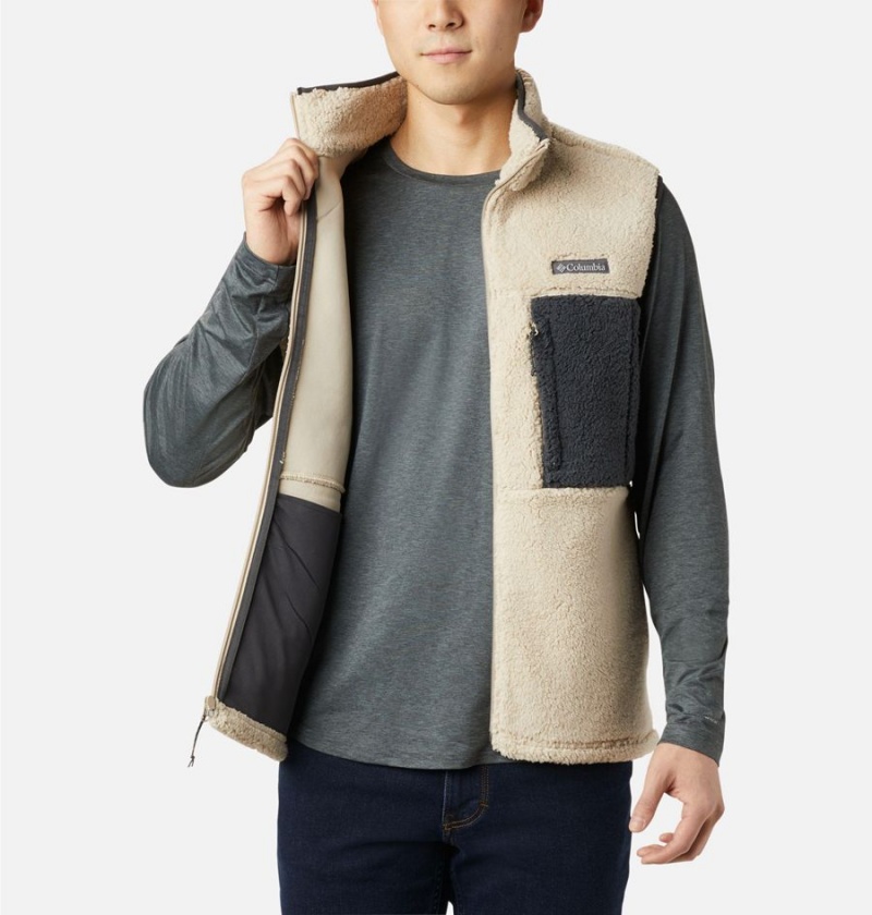 Columbia Mountainside Sherpa Fleece Men's Vest Khaki | GDKOYQ-039
