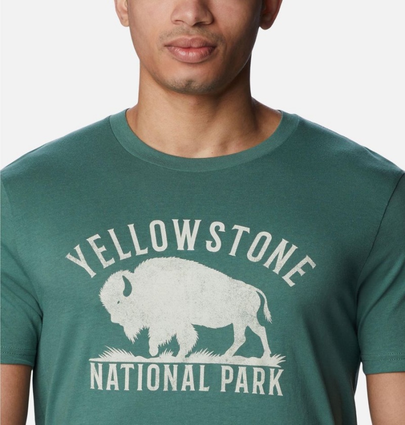 Columbia NP Yellowstone Graphic Men's T-Shirt Green | DCHQBF-850