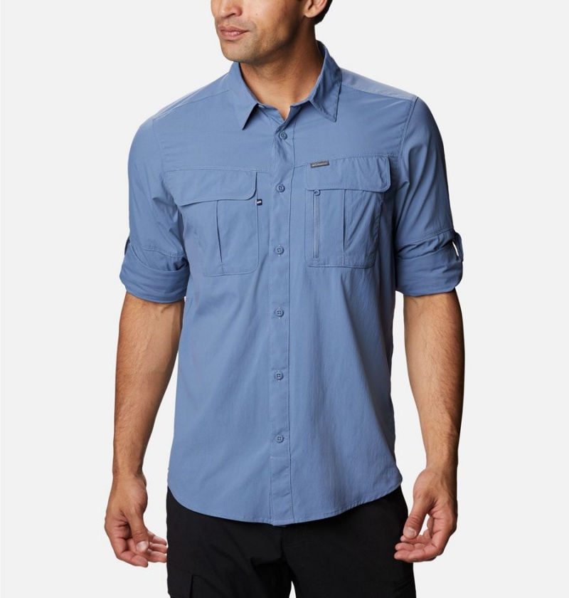 Columbia Newton Ridge Long Sleeve Men's Shirt Blue | EZYDLT-973