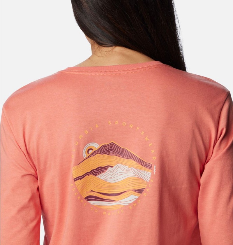 Columbia North Cascades Back Graphic Long Sleeve Women's T-Shirt Coral | GPQVIC-794