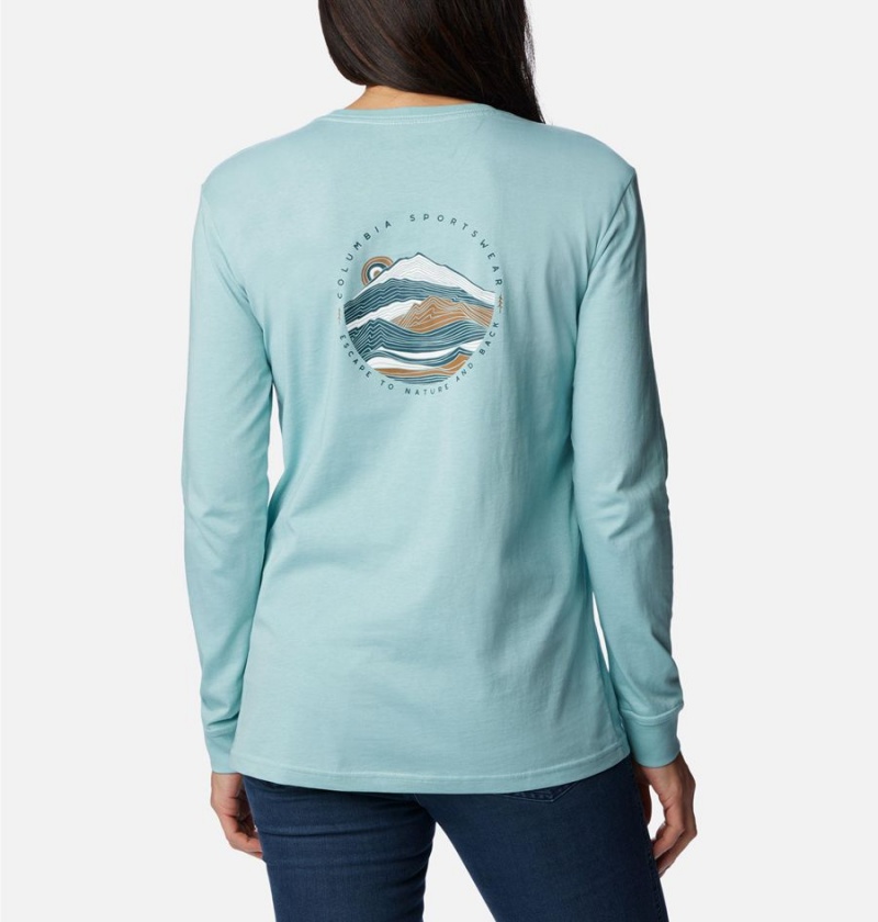 Columbia North Cascades Back Graphic Long Sleeve Women\'s T-Shirt Turquoise | AMYSBR-905