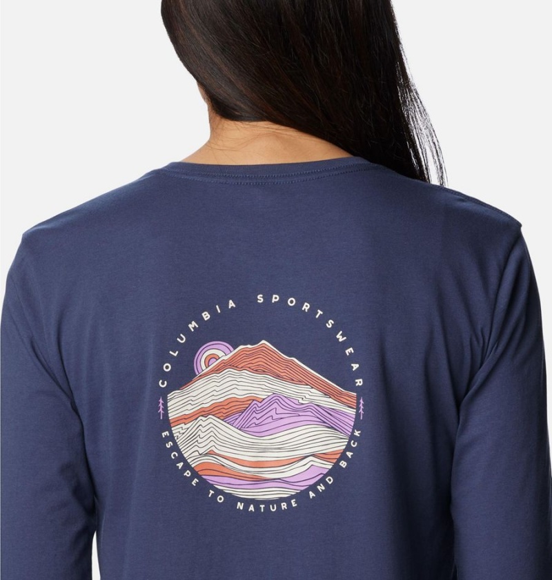 Columbia North Cascades Back Graphic Long Sleeve Women's T-Shirt Navy | LEMUXZ-072