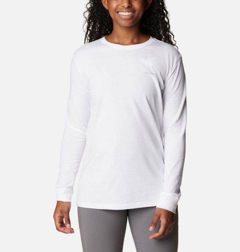 Columbia North Cascades Back Graphic Long Sleeve Women's T-Shirt White | WLNMQD-391