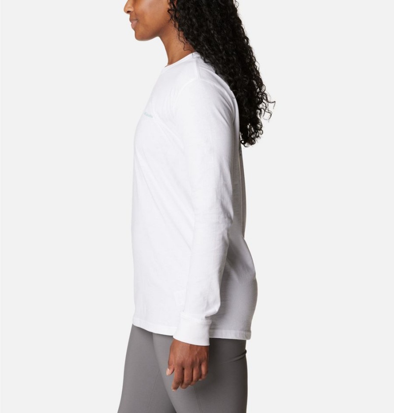 Columbia North Cascades Back Graphic Long Sleeve Women's T-Shirt White | WLNMQD-391