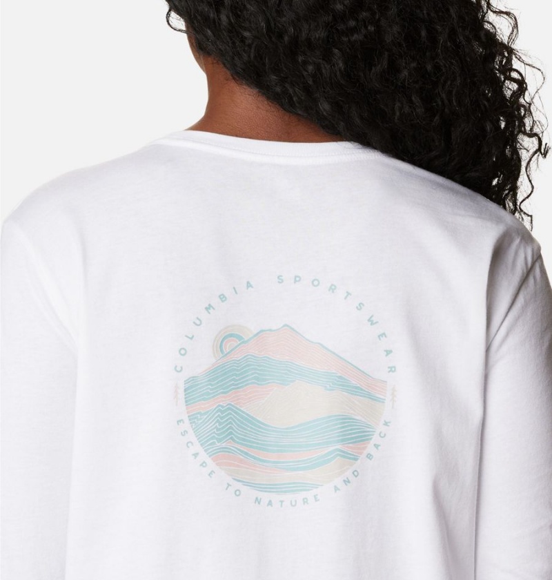 Columbia North Cascades Back Graphic Long Sleeve Women's T-Shirt White | WLNMQD-391