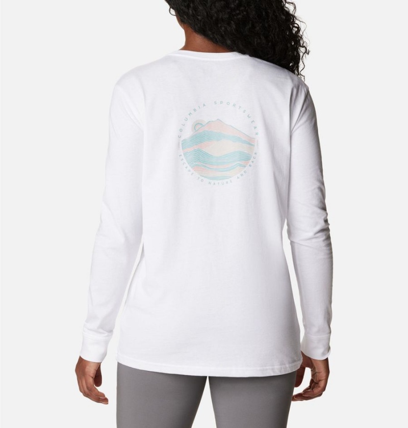 Columbia North Cascades Back Graphic Long Sleeve Women\'s T-Shirt White | WLNMQD-391