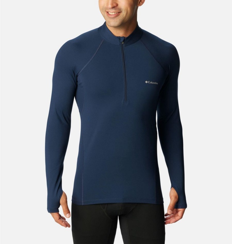 Columbia Omni Heat Midweight Baselayer Half Zip Men\'s T-Shirt Navy | GNJPXV-489