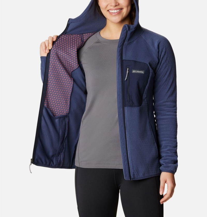Columbia Outdoor Tracks Hooded Full Zip Women's Fleece Jacket Navy | QNCDIR-138