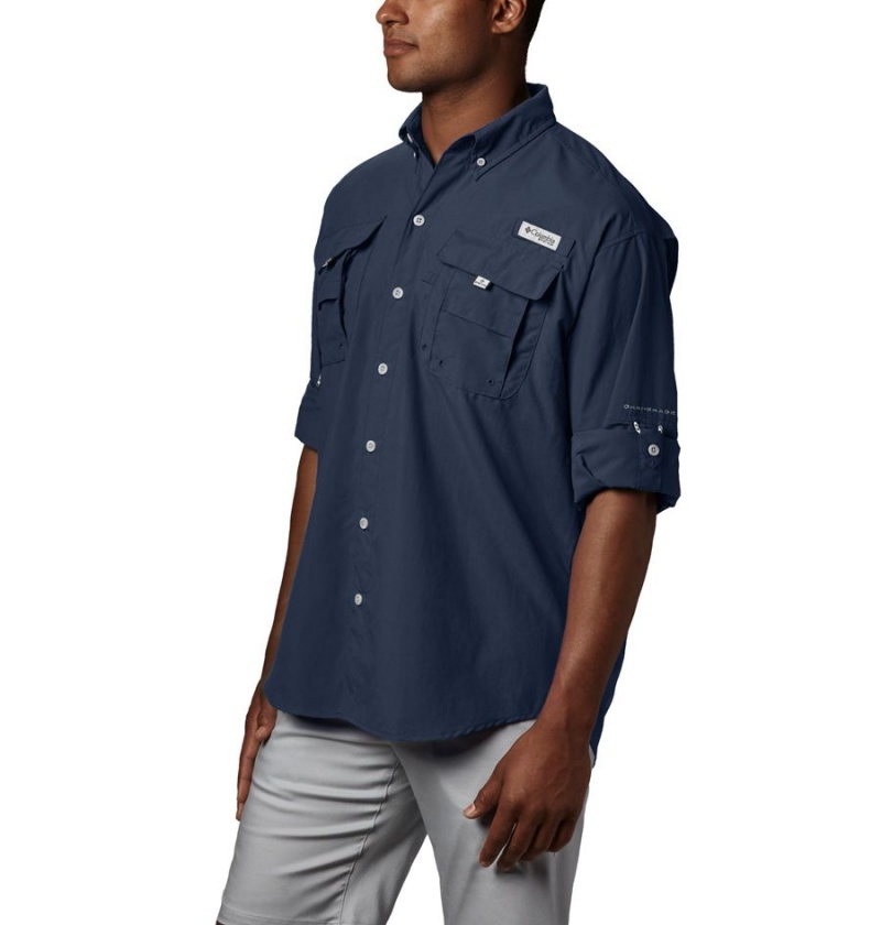 Columbia PFG Bahama II Long Sleeve Men's Shirt Navy | QNZHRG-827