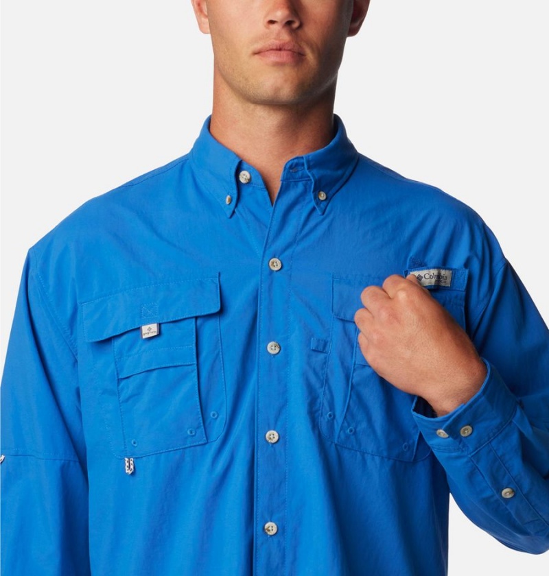 Columbia PFG Bahama II Long Sleeve Men's Shirt Blue | HDUJVX-309