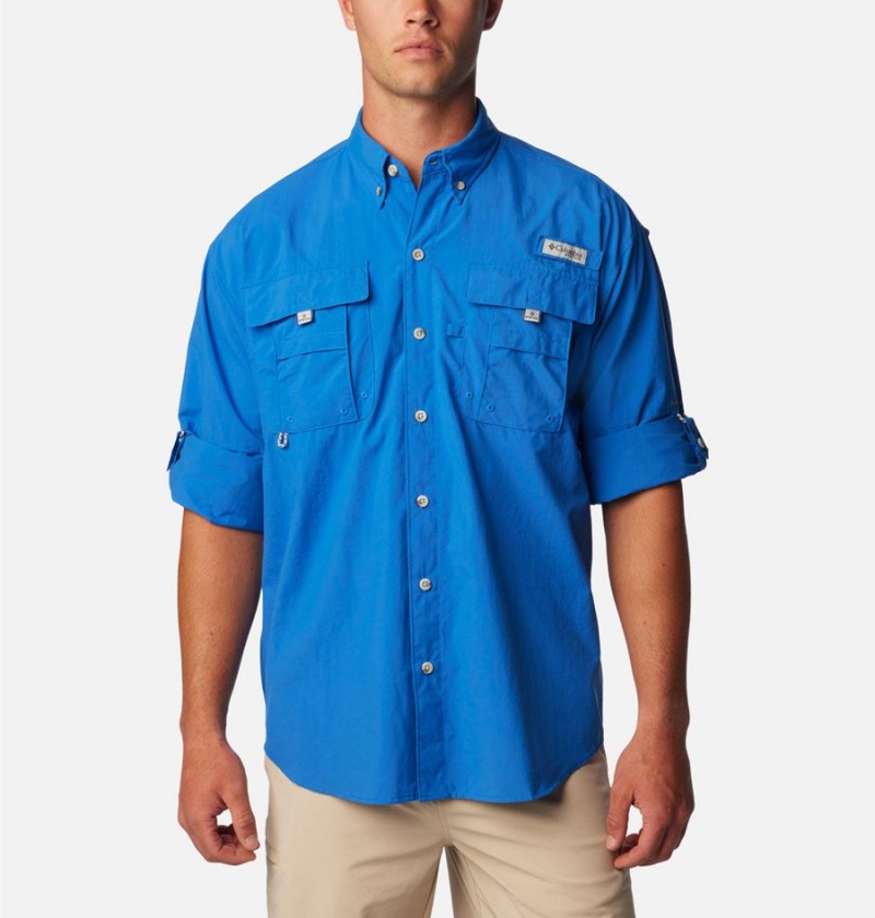Columbia PFG Bahama II Long Sleeve Men's Shirt Blue | HDUJVX-309