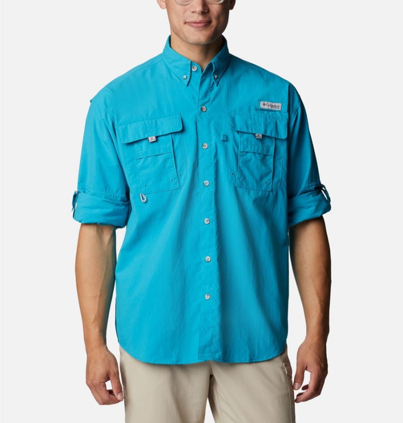 Columbia PFG Bahama II Long Sleeve Men's Shirt Turquoise | OUPZIL-514
