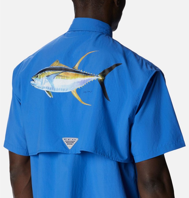 Columbia PFG Bahama Icon Short Sleeve Men's Shirt Blue | FJPQKH-072
