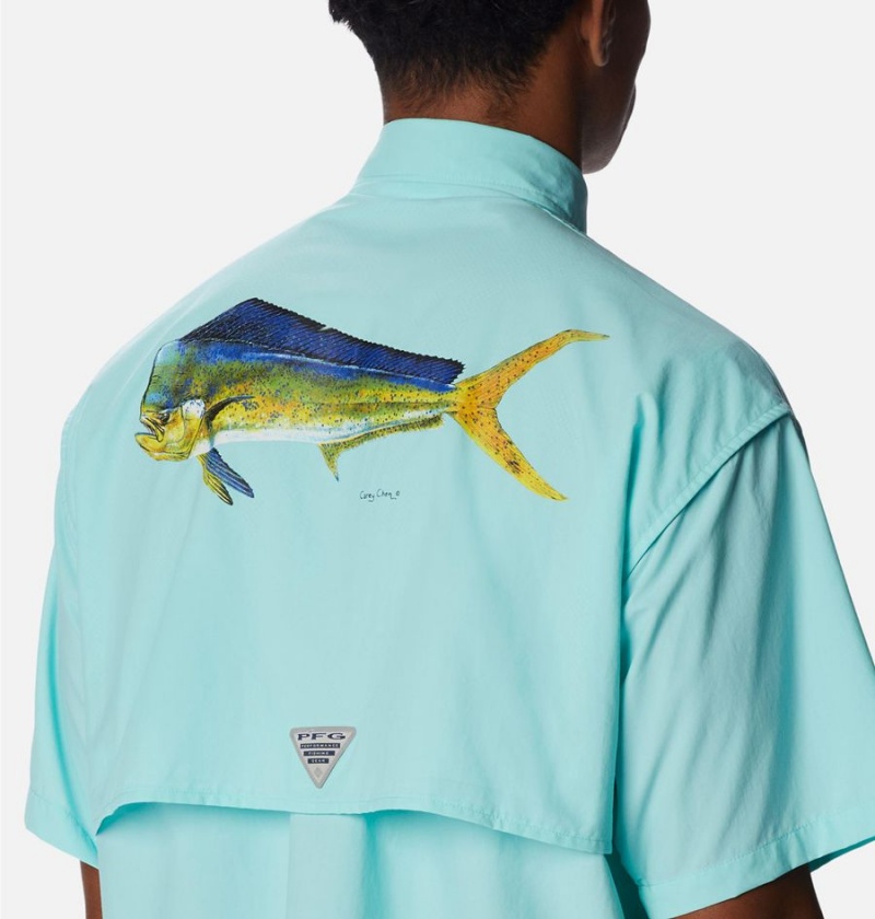 Columbia PFG Bahama Icon Short Sleeve Men's Shirt Turquoise | JPZILS-658