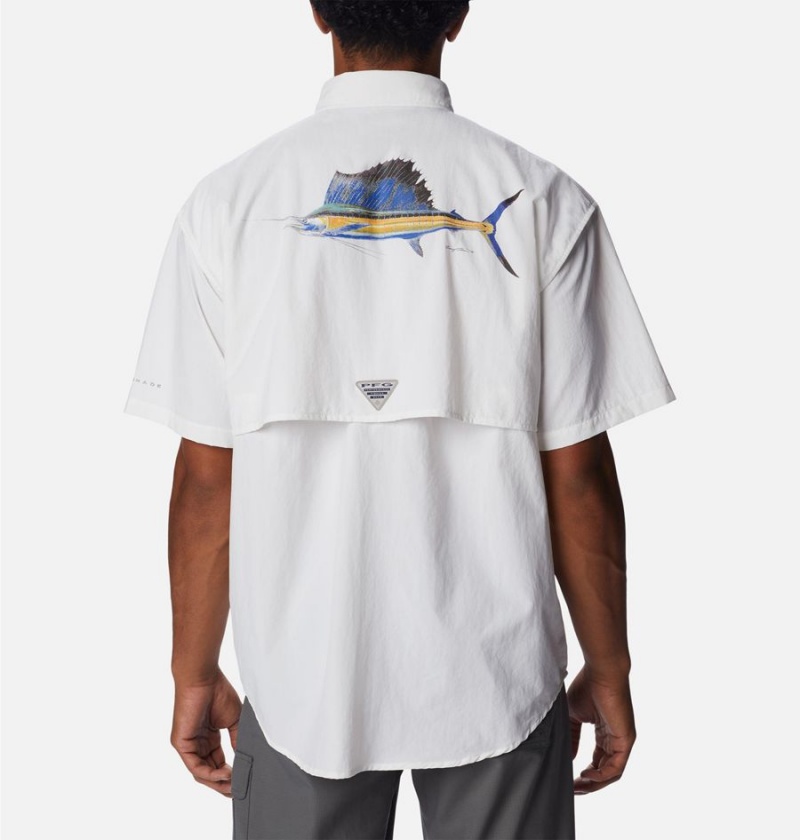 Columbia PFG Bahama Icon Short Sleeve Men's Shirt White | GQNDBS-304